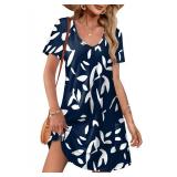 OFEEFAN Summer Floral Dresses for Women V Neck Short Sleeve T-Shirts Dress with Pockets 2025 Beach Vacation Essentials Fashion Clothes Floral 12 L
