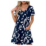 OFEEFAN Summer Floral Dresses for Women V Neck Short Sleeve T-Shirts Dress with Pockets 2025 Beach Vacation Essentials Fashion Clothes Floral 12 L