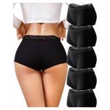 FINETOO Cotton Underwear for Women Boy Shorts Lace Boxer Briefs Soft Full Coverage Womens Panties 5 Pack XXL Black
