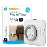 GE Mechanical Grounded Outlet Timer, Dual Plugs with 3 Prongs, 24 Hour Cycle, Indoor Use for Lights, Lamps, Fans, Appliances, Christmas Tree, 1 Pack, 15075