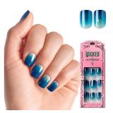 WICKED X imPRESS Press On Nails, Welcome To Shiz, Blue, Short Squoval, New Improved Adhesive, Up To 10 Day Hold, Includes 30 Fake Nails, 1 Prep Pad, 1 Manicure Stick, 1 Mini File