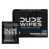 DUDE Wipes On-The-Go Flushable Wipes - 1 Pack, 30 Count - Unscented Extra-Large Individually Wrapped with Vitamin E & Aloe - Septic and Sewer Safe