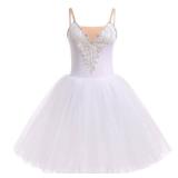 Ballet Leotard for Women Swan Lake Costume Floral Print Professional Ballerina Tulle Tutu Dance Dress Adult Camisole Maxi Skirt Competition White M