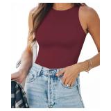 MANGOPOP Tank Top Body Suits Women Sexy Crew Neck Racerback Halter Ribbed Sleeveless Bodysuit for Women, Medium