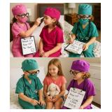 ZZIHAN Kids Doctor Costume Green Medical Scrubs Outfit with Stethoscope, Mask & Cap & Glasses,for Halloween, Career Day & School Play, Pretend Play, Nurse, Dentist & Vet Dress-Up for Boys & Girls 7-8