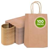 Tobvory Brown Paper Bags, 100pcs 5.25x3.75x8 Inches, Kraft Brown Paper Bags With Handles, Recycled Small Gift Bag With Handles, Ideal For Shopping Retail Grocery