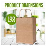 Tobvory Brown Paper Bags, 100pcs 5.25x3.75x8 Inches, Kraft Brown Paper Bags With Handles, Recycled Small Gift Bag With Handles, Ideal For Shopping Retail Grocery