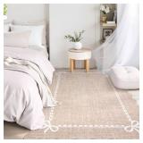 GarveeHome Scalloped Bow Rug for Living Room, Solid Camel Rug for Dorm, Washable Rugs 5x7 Soft Low Pile Non Slip Scalloped Rugs for Nursery College Bedroom Decor Kids Room Playroom