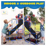 JOYIN Arcade Basketball Game Set with 4 Balls and Hoop for Kids 3 to 12 Years Old Indoor Outdoor Sport Play - Easy Set Up - Air Pump Included - Ideal for Competition