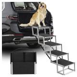 Deergym Dog Stairs for Large Dogs - 5 Step Wide 16in High 34in Foldable Dog Ramp for Car Non-Slip Surface Support up to 230lbs - Suitable for SUV,Truck, Sofas, Bed