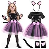 SVMK Girls Cat Costume Kids Toddler Kitty Dress Costumes Accessories Cat Ears Headband Gloves Tail Halloween Dress Up Cosplay (110)
