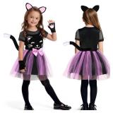 SVMK Girls Cat Costume Kids Toddler Kitty Dress Costumes Accessories Cat Ears Headband Gloves Tail Halloween Dress Up Cosplay (110)