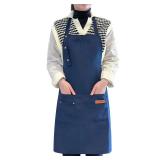 LOYGLIF Apron for Men Women with Adjustable Straps and Large Pockets, Canvas Cotton Cooking Kitchen Chef Bib Aprons Waterproof Blue