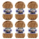 Chunky Chenille Yarn for Crocheting - 6 Pack of 100g/3.5oz - #6 Super Bulky - Polyester - Baby Blanket Yarn for Crochet Amigurumi Blankets (6, Camel)