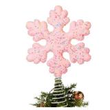 Gejoy 15.75 Inch Pastel Christmas Tree Topper Snowflake Candyland Pink Christmas Decorations Tree Topper Snowflake Decor for Xmas New Year Holiday Party Decor