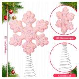 Gejoy 15.75 Inch Pastel Christmas Tree Topper Snowflake Candyland Pink Christmas Decorations Tree Topper Snowflake Decor for Xmas New Year Holiday Party Decor