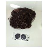 abouder Wybie Wig Short Brown Curly Wig Fluffy Synthetic Cosplay Halloween Hair Wigs for Men?Button Eyes Glasses