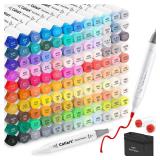 Caliart 121 Colors Alcohol Markers Brush Tip, Dual Tip Artists Coloring Markers Set Brush & Fine, Permanent Alcohol Based Colored Sketch Pens, Art Supplies Gifts for Adults Illustration Drawing