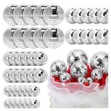 Geetery 70 Pcs Disco Ball Cake Topper Various Sizes Reflective Mirror Silver Mini Small Disco Ball Cake Decorations for Centerpiece 70s 80s Birthday Party Wedding Decor