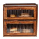 Sunhoo Bread Box for Kitchen Countertop Wooden Bread Storage Container Bin 2 Layer Breadbox Holder Large Capacity Keeper Vintage Farmhouse Food Organizer Pantry Shelf Acrylic Window (Brown)