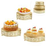 Vorriop 3 Set Gold Cake Stand - Dessert Cupcake Pastry Candy Display Plate for Party - Elegant Round Cylinder Columns tables for Weddings Cake Stands - Plant Tables - Birthday Party