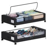Tututry Under Bed Storage with Wheels, XXL 60L Under the Bed Storage Bins, Underbed Storage Containers with Lids & Label, Rolling Metal Drawer for Shoes, Clothes, Books, Toys (2-Pack Black)