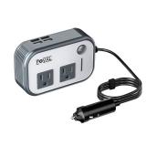 200W Car Power Inverter, FOVAL 12V DC to 110V AC Car Inverte with 4 USB Ports Car Outlet Adapter, Power Inverter for Vehicles, Car Plug Adapter Outlet for Laptop Computer Charger (Gray)