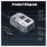200W Car Power Inverter, FOVAL 12V DC to 110V AC Car Inverte with 4 USB Ports Car Outlet Adapter, Power Inverter for Vehicles, Car Plug Adapter Outlet for Laptop Computer Charger (Gray)