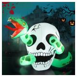 Boveco 7FT Long Inflatable Halloween Decorations Skull with LED Lights Black-and-White Skull and Snake Blow up Creepy Yard Day of The Dead Decor for Party Holiday Outdoor Gerden