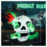 Boveco 7FT Long Inflatable Halloween Decorations Skull with LED Lights Black-and-White Skull and Snake Blow up Creepy Yard Day of The Dead Decor for Party Holiday Outdoor Gerden