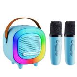 Mini Karaoke Machine Speaker for Kids Adults, Portable Bluetooth with 2 Wireless Microphones, Children