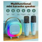 Mini Karaoke Machine Speaker for Kids Adults, Portable Bluetooth with 2 Wireless Microphones, Children
