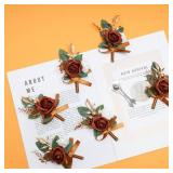 Gvhntk  pcs Burnt Orange Boutonniere for Men Wedding Groom Groomsmen Best Man Terracotta Artificial Flowers Boutonniere for Fall Rustic Wedding Ceremony Anniversary Prom Flowers Formal Dinner Party - 