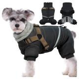 BRKURLEG Black Dog Coat with Harness, Dog Winter Jacket, Dogs Onesie Body Warm Jackets, Small Dogs Winter Coats Reflective Windproof Warm Cold Weather Coats, Pet Waterproof Jacket Hiking S