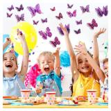 SAOROPEB 3D Butterfly Wall Decor, 72 Pcs Double Layer Butterfly Decorations for Party Decorations Locker Decor Refrigerator Decal, Reusable (Purple)