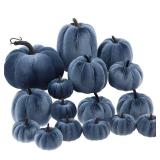 Yatinkim 16 Pcs Blue Velvet Pumpkin Fall Decor Artificial Foam Pumpkins Navy Blue Fabric Faux Pumpkin Rustic Harvest Fake Pumpkins Home Decoration Autumn Door Wreath Table Centerpiece