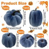 Yatinkim 16 Pcs Blue Velvet Pumpkin Fall Decor Artificial Foam Pumpkins Navy Blue Fabric Faux Pumpkin Rustic Harvest Fake Pumpkins Home Decoration Autumn Door Wreath Table Centerpiece