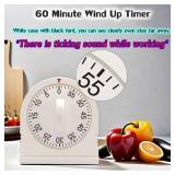 60 Minute Wind Up Timer, Visual Mechanical Timer with Loud Alarm, Manual Countdown Timers for Classroom, Home, Study and Cooking (White)