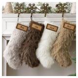 Personalized Christmas Stockings, 4 Pcs 18 Inch Neutral Luxury Thick Plush Faux Fur Stocking, Neutral Colors of White Brown Grey, Christmas Home DÃ©cor Xmas Party Christmas Decorations Winter Gifts