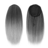 UAmy hair Grey Yaki Straight Drawstring Ponytail for Women 16inch Salt and Pepper Yaki Pony Tail Clip in Hairpiece Shoulder Length Synthetic Kinky Straight Ponytail hair Extension(T1B/Gray)