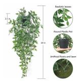 Season 2 Season Fake Hanging Plants Artificial Small Potted Plants Mandala Leaves Faux Vines Indoor Greenery Plant for Living Room Shelf Decor (1 PCS)