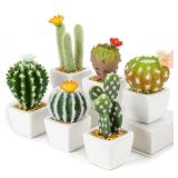 Oairse Mini Artificial Cactus Plants in Ceramic Pots 6 Pcs Potted Faux Succulents in Pots Fake Potted Plants Cactus Decor Small Artificial Plant for Home Decor Indoor Office Desk Tabletop Shelf