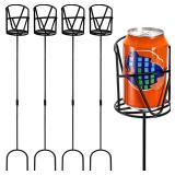 Cididu Set of 4 Drink Holder Stakes, Outdoor Beverage Holder Stakes, Metal Beer Cup Holder, Drink Stand for Beach Picnics Yard Lawn, Great for Bottles Cups Glasses and Cans