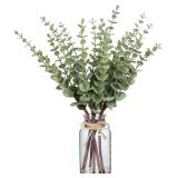 VIERENA 17.5" Artificial Eucalyptus Stems in Glass Vase with Faux Water,Fake Plant Eucalyptus Leaves White Seeds for Centerpiece Table Decorations Farmhouse Wedding Home Greenery Decor (Sage Green)