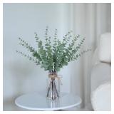 VIERENA 17.5" Artificial Eucalyptus Stems in Glass Vase with Faux Water,Fake Plant Eucalyptus Leaves White Seeds for Centerpiece Table Decorations Farmhouse Wedding Home Greenery Decor (Sage Green)