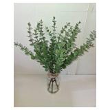 VIERENA 17.5" Artificial Eucalyptus Stems in Glass Vase with Faux Water,Fake Plant Eucalyptus Leaves White Seeds for Centerpiece Table Decorations Farmhouse Wedding Home Greenery Decor (Sage Green)