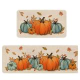 Eikunn Fall Kitchen Rugs and Mat Set of 2, Thanksgiving Pumpkin Kitchen Mats for Floor,Autumn Sink Mats Home Decor Doormat+Runner Rug