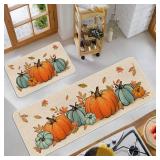 Eikunn Fall Kitchen Rugs and Mat Set of 2, Thanksgiving Pumpkin Kitchen Mats for Floor,Autumn Sink Mats Home Decor Doormat+Runner Rug