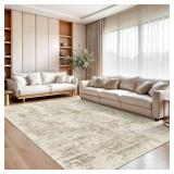 Soalmost 6x9 Abstract Area Rugs for Living Room 6 x 9 Washable Non Slip Low Pile Gray Rugs for Bedroom Dining Room Foldable Thin Beige Gray