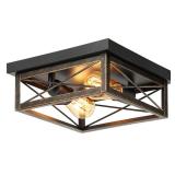 Oil Rubbed Bronze Hallway Light Fixture Ceiling, 2-Light Farmhouse Industrial Flush Mount Ceiling Lamp, 1-Pack Metal Kitchen Light Fixture, Close to Ceiling Lamp for Bedroom Living Room Entryway